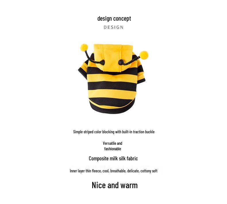 Leashable Bee Pet Sweatshirt for Cats: Cozy Autumn/Winter Fleece for Ragdoll & Blue Cats, Two-Legged Design.