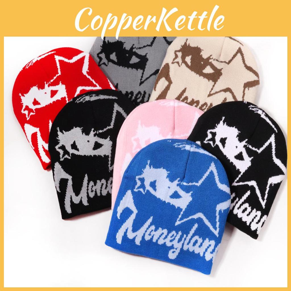 Style Street Star Letter Pattern Neutral Warm Knitted Hat For Autumn And Winter