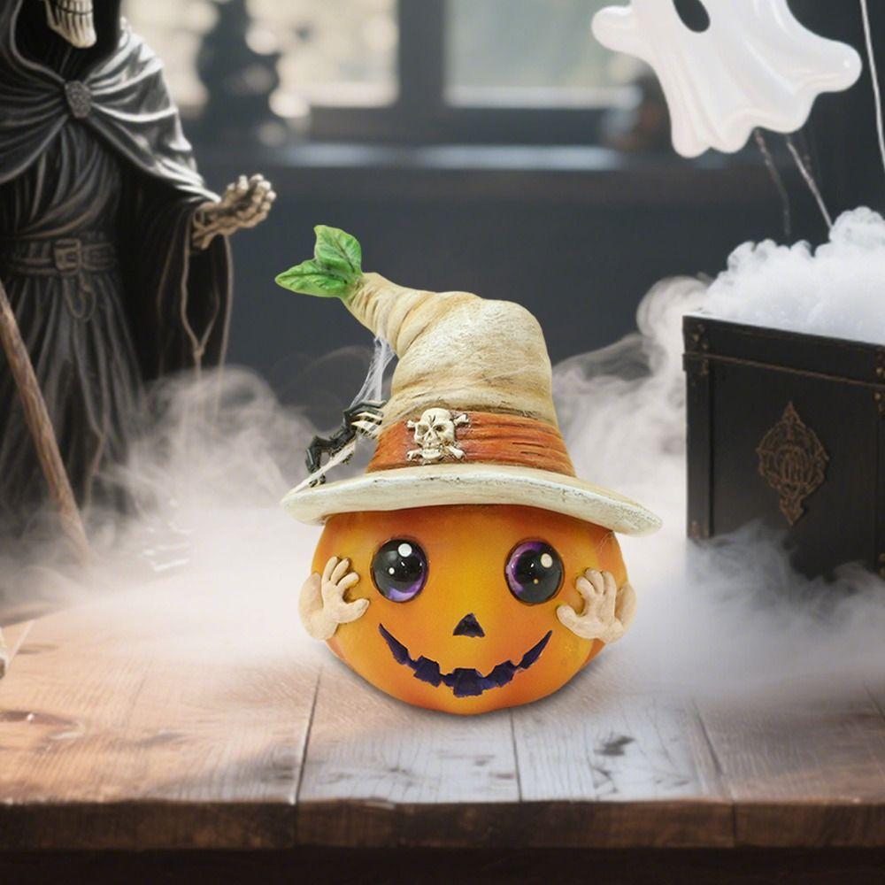 Resin Pumpkin Elf Sculpture Funny Miniature Statue Ornament Creative Pumpkin Head Figurines  Props