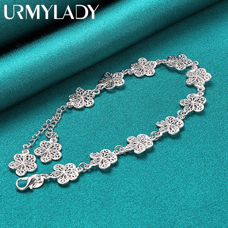 925 Sterling Silver Flower Tassels Chain Bracelet Fashion Jewelry MB229
