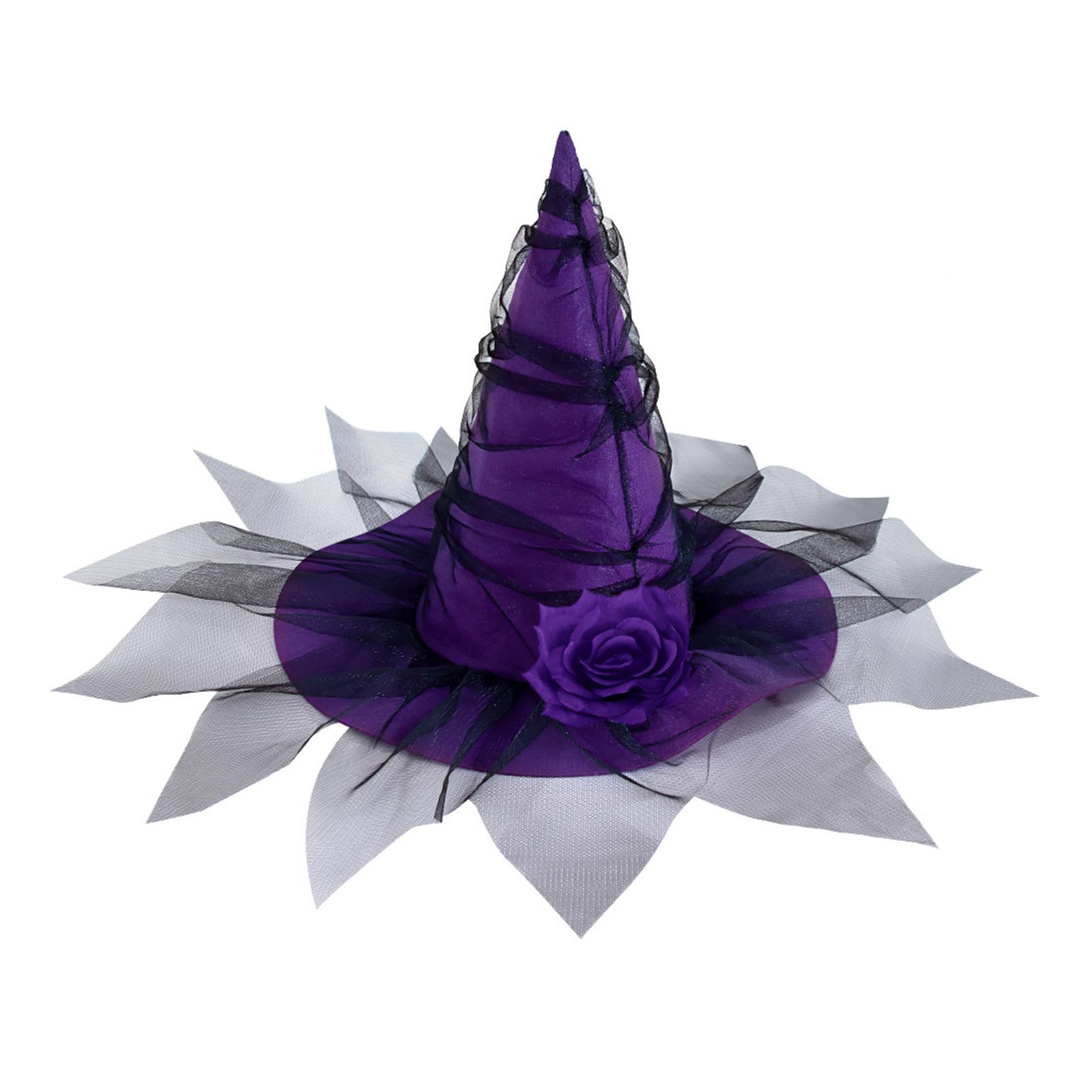 

Cool Witch Hat with Veil Flower Lace for Women Men Teenagers for Halloween Party Veil Retro Wizard Cosplay