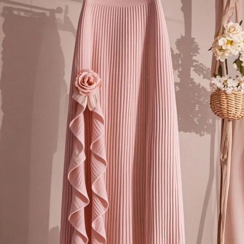 French Ruffled Irregular A-line Skirt for Women 2025 Autumn Winter New High-waisted Black Midi Skirt