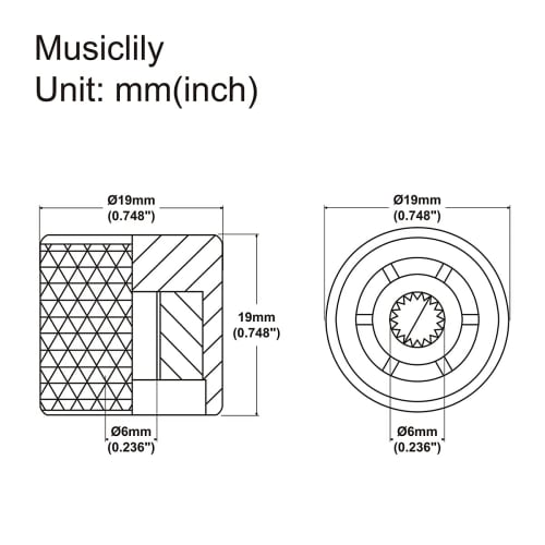 Musiclily Pro Dome Knobs, Metric Size, Steel, for Imported TL Telecaster Electric Guitar/PB Precision Bass, Black (Set of 2)