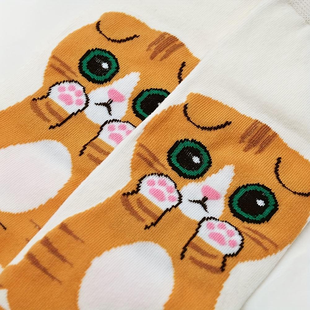 5 Paar Weiche Polyester Mädchen Niedliche Anime Katze Socken - Knöchellang mit Mehrkatzen-Designs Schwarz, Getigert, Weiß Herbstsocken für Teenager-Mädchen, Teenagerfuß
