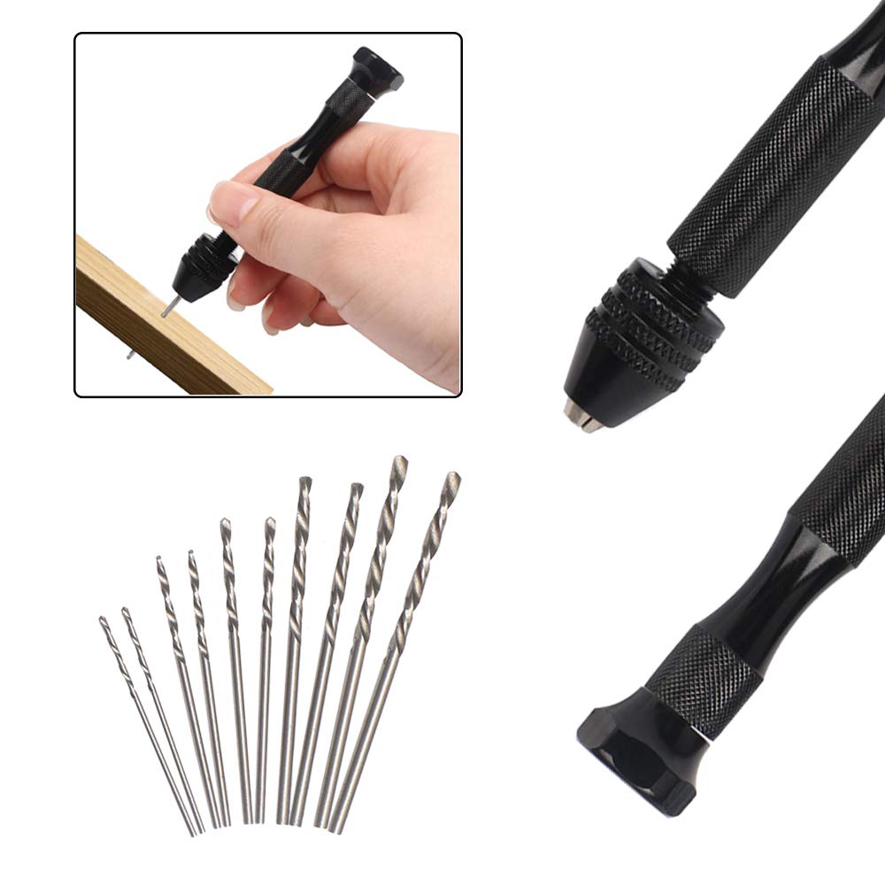 Saipor Stainless Steel Pin Hand Small Hole Drilling Manual Micro Drill Bit Precision DIY Includes 10 Twist Drill Bits Vise, Drill, Tool, Set, Tool,