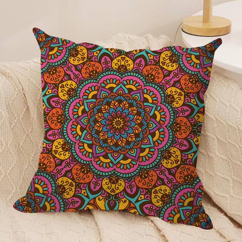 Colorful Floral Mandala Pattern Cushion Cover Short Plush Doublesided Print Square Throw Pillow Covers Sofa Home Cushion Decor