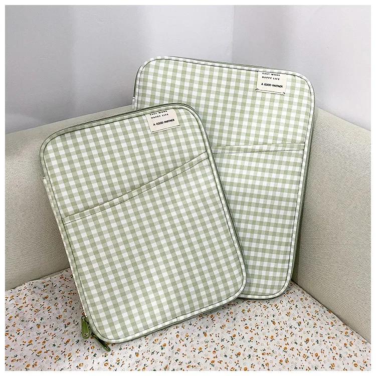 

11 13-дюймовий універсальний чохол для планшетів Ins Fashion Korean Plaid PC Cover Case for Xiaomi Huawei Ipad Large Capacity Stationery Bag 13 inch зелений