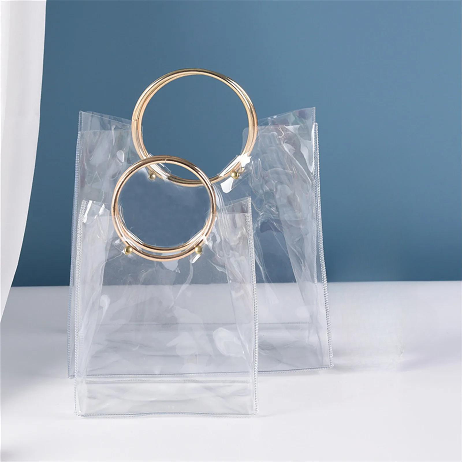 

Прозрачная сумка из ПВХ с металлической круглой ручкой, сумки для покупок на открытом воздухе, подарочные сумки для цветов и конфет small золотой