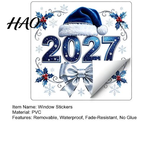 Customizable Window Murals 2027 New Year Christmas Static Cling, Glue?Free Snowflake Glass Waterproof PVC Wall Decals Sticker, Reusable Holiday
