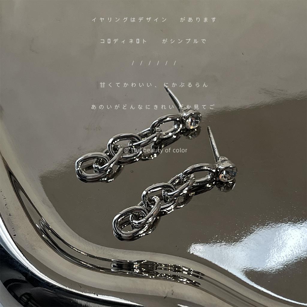ifashion @bright eyes 925 silver needle plated real gold chain earrings hip hop silver earrings cold