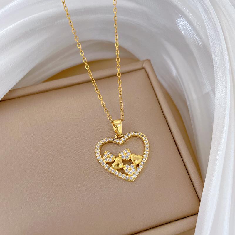 Stainless Steel Chain Necklaces for Women Simple Hollow Love Heart with Zircon Pendant Necklace Trendy Collar Accessories Gifts