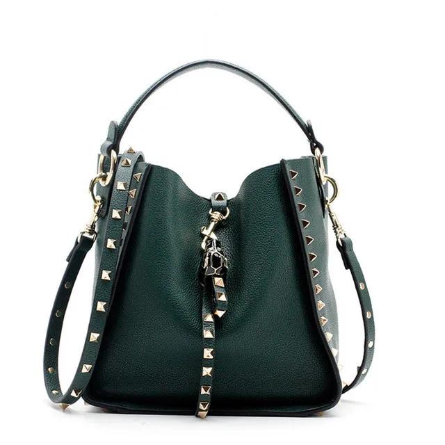 Senior Luxury Women's Single Shoulder Crossbody Bag Leather Lychee Rivet Fashion Senior Leisure Hot Bucket Bag Handbag