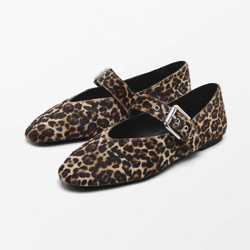 Fashion 2025 Spring New Horsehair Mary Jane Flats Shoes Woman Buckles Round Toe Pumps Loafers Casual Daily Flats Shoes Mary Jane Shoes