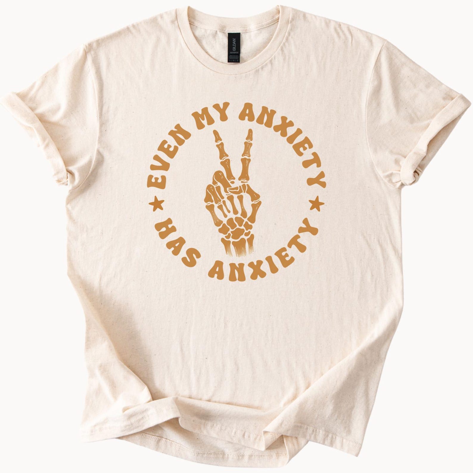 Even My Anxiety Has Anxiety Skeleton Peace Sign Graphic Tee Funny Mental Health Awareness Shirt Graphic TShirt for Anxiety Relief 160