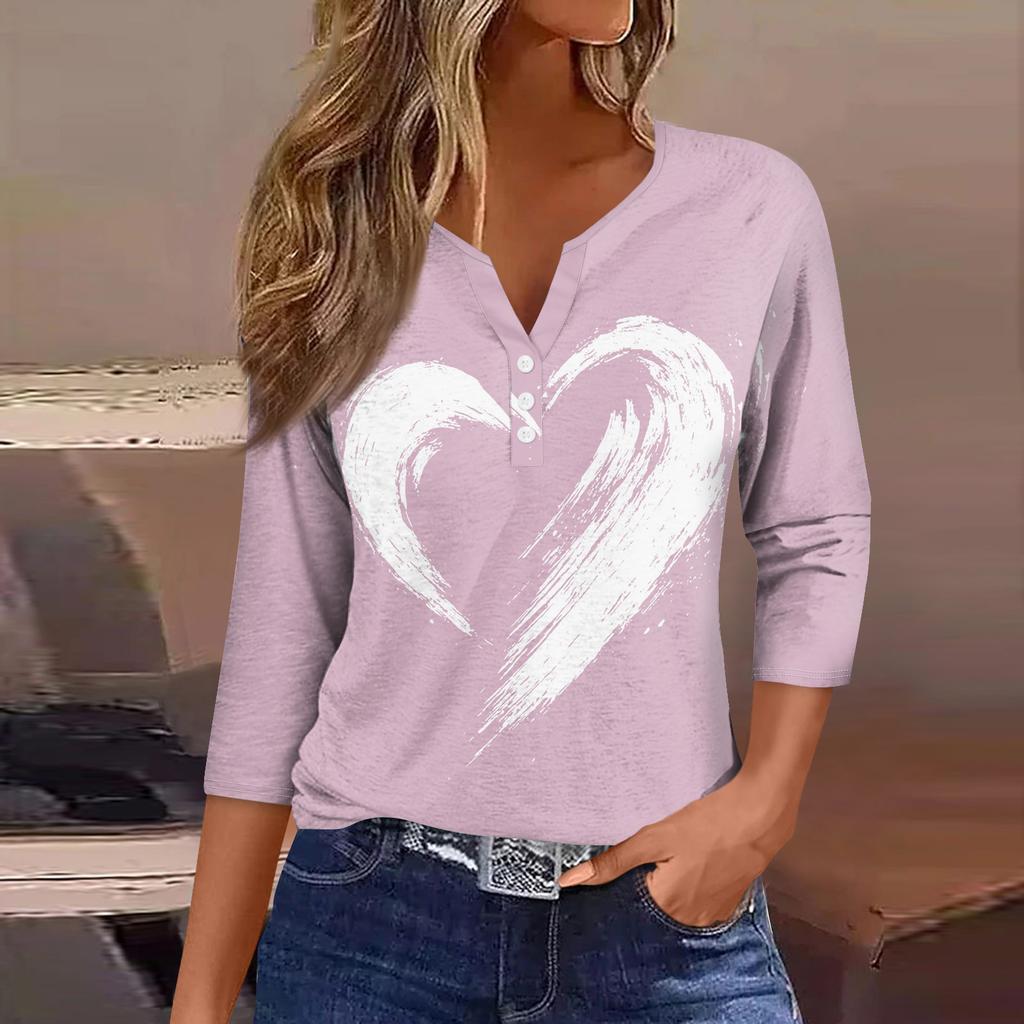 Women's  collar Valentine's Day print short-sleeved T-shirt top
