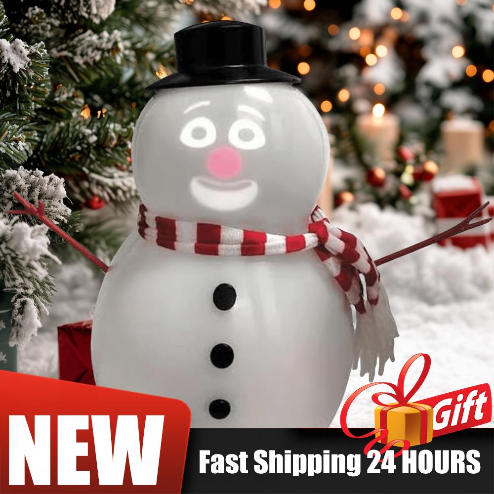 Interactive Xmas Sculpture Cute Animated Snowman Ornament Winking Snowman Statue with Built-In Projector Speaker Singing