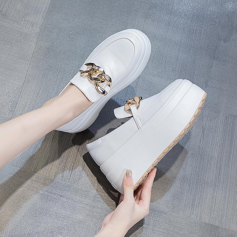 

Модные 8 см Новая Натуральная Кожа Осень Платформа Балетки Кроссовки Женская Обувь Слипоны Женские Летние Ботильоны Массивный Каблук Модные Женские Ботинки 38