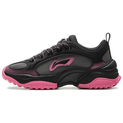 Li Ning Cushioning Abrasion Resistant Height Increasing Low Top Casual Shoes Women's Black Pink AGCU404-4