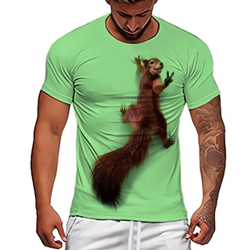 New T-shirt Men's Squirrel Pattern 3D Printed Summer Short Sleeve Daily Loose Novel Versatile Casual Fashion Humorous Funny