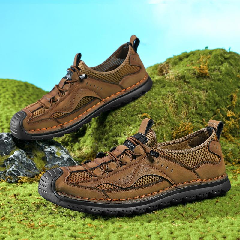 

Mesh shoes men s summer new soft-soled non-slip versatile bag head anti-kick breathable sports shoes casual men s shoes 46 хаки