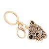 Keychain Exquisite RhinestoneEncrusted Leopard Head Car Bag Pendant for Girl Birthday Gift(Gold )