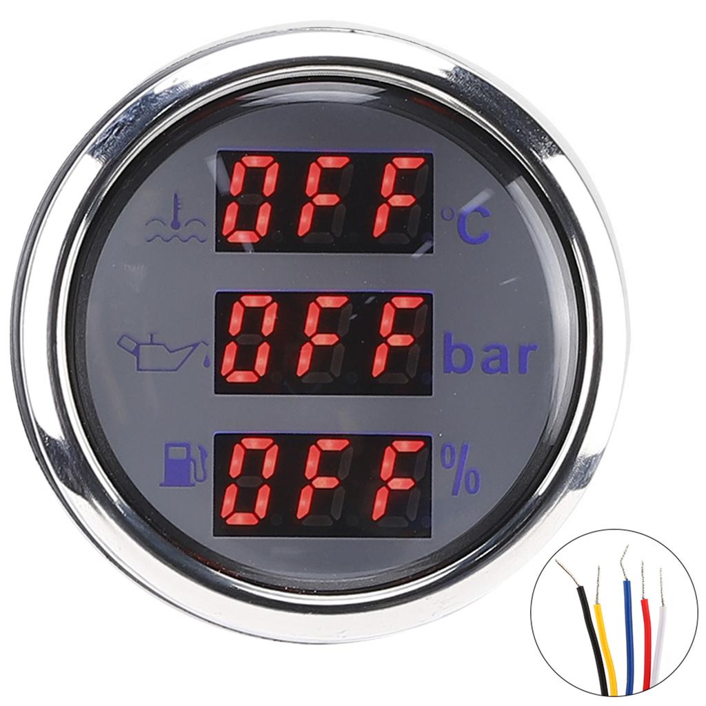 2in 3-In-1 Messgerät Kühlwassertemperatur Öldruck Kraftstoffstandsanzeige Europäischer Standard 0-190 Ohm