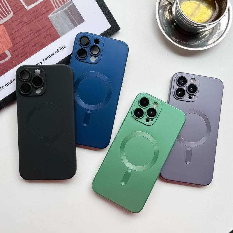 Frosted Magnetic Phone Case with Lens Film for iPhone 14 Pro Max - Drop-Proof Design