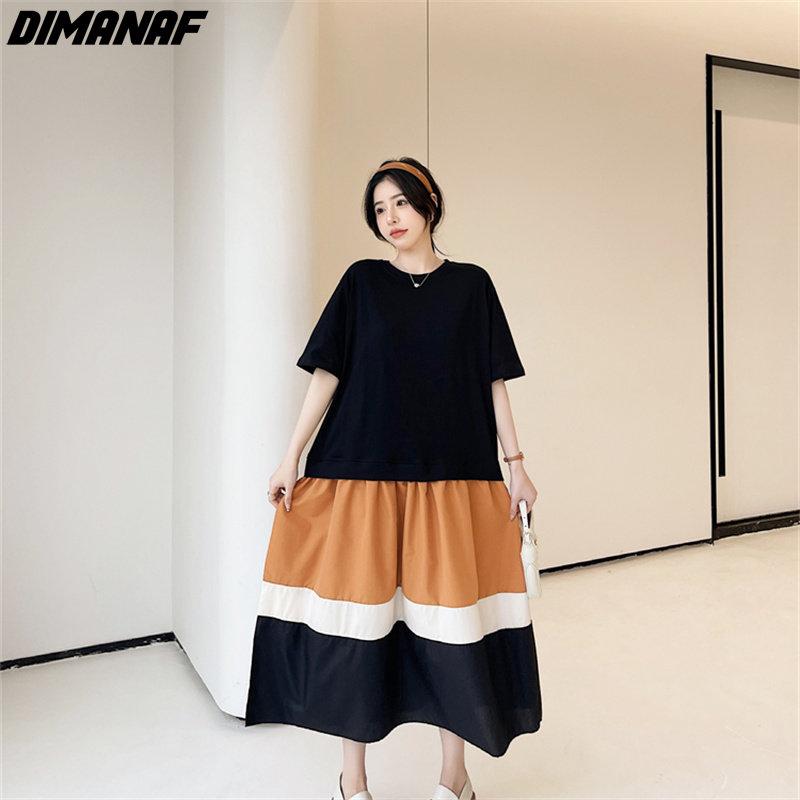 DIMANAF Plus Size New Summer Style Women Dress Patchwork Casual Loose Dress Holiday Long Dress Oversize 2024