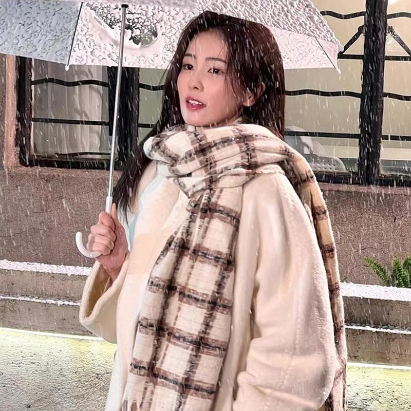 Plaid Scarf Women's Winter Retro Versatile Thickened Warm Long Shawl Student Dual-purpose Scarf Tide