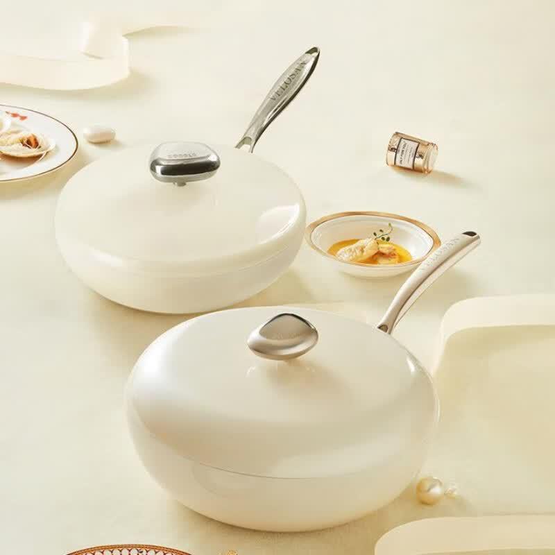Velosan White Pebble Non-stick Wok & Frying Pan Set