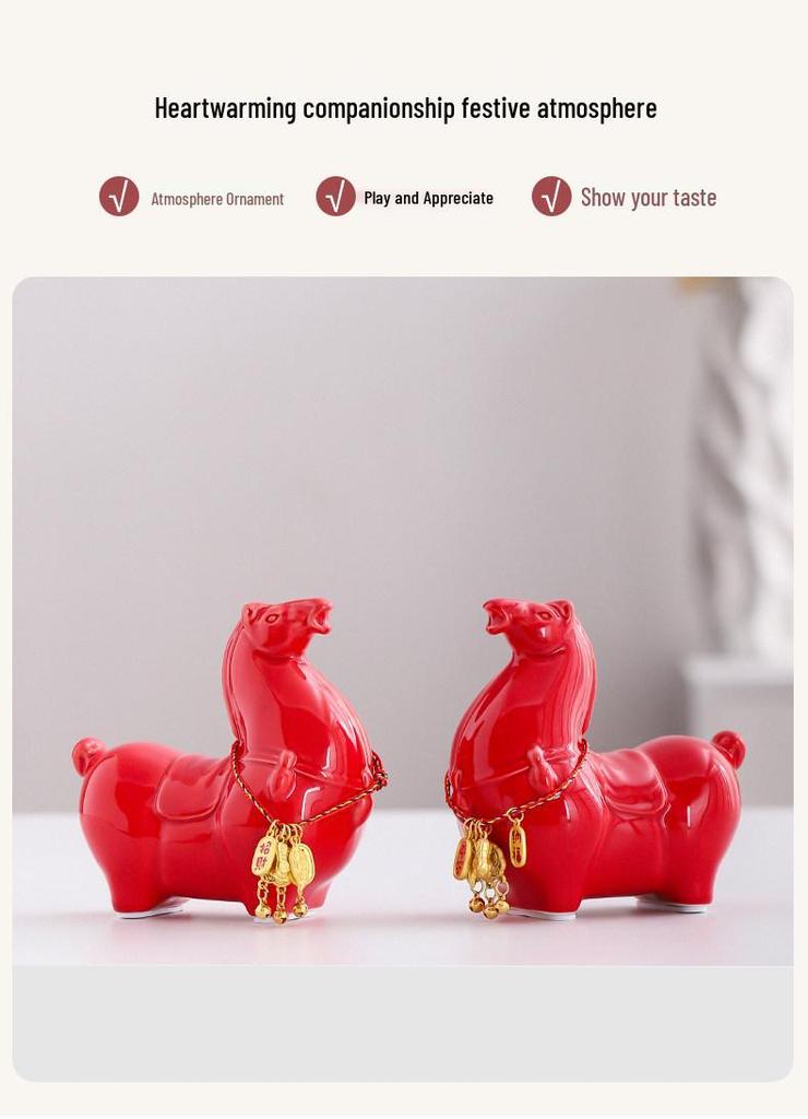 Ceramic Cultural Horse Ornament: Creative New Year & Spring Festival Gift, High-End Business Souvenir