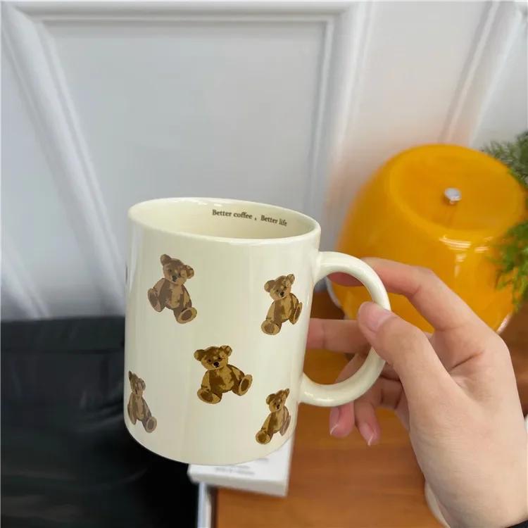 Cartoon Bear Ceramic Coffee Mug Chocolate Bear Mug Girl Retro Coffee Cup Afternoon Tea Cute Ceramic Mugs Cute Coffee Mug Cup 301-400ml