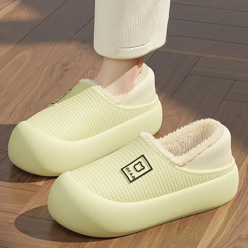 Winter Cute Solid Color Women's Home Cotton Shoes Bear Print Warm Casual Non-Slip Full Cotton Shoes Suitable for Home and Outdoor Use