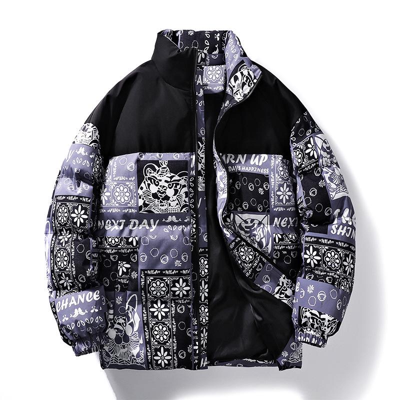 

Мужская зимняя куртка из плотного хлопка с воротником-стойкой - модный свободный крой, теплый стиль XL серый