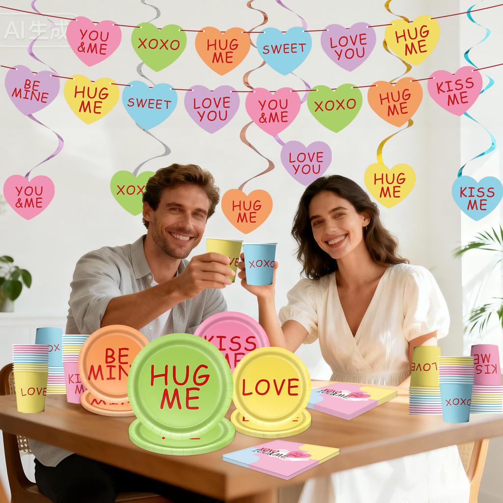 Valentine'S Day Party Supplies Love Flag Decoration Tableware Valentine'S Day Party Confession Atmosphere Arrangement Props