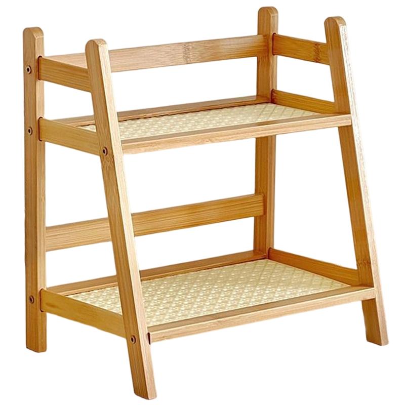 HHO-Wooden Storage Shelf 2-Tiers Desktop Organizer Display Stand For Stationery Multifunctional Rack For Kitchen Bedroom Office