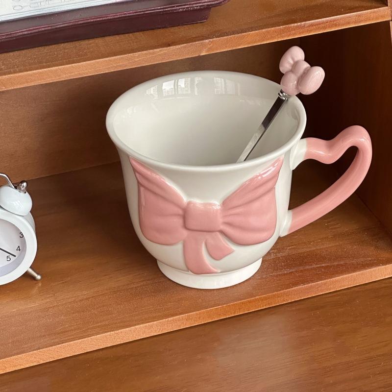 High-value bow ceramic mug for girls' birthday gift, couple drinking cup, girlfriend souvenir gift box