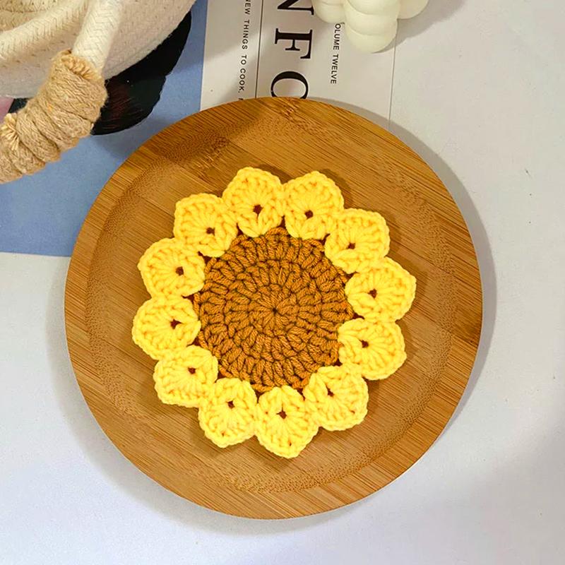 

1 шт. Нескользящие креативные термостойкие круглые подставки под кофейную чашку с рисунком подсолнуха, связанные вручную