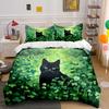 Schwarze Katze zwischen üppigen Kleeblättern Druck Bettwäsche Set 1 Bettbezug 2 Kissenbezüge Für Erwachsene Und Kinder Luxuriöses Geschenk Vollgröße