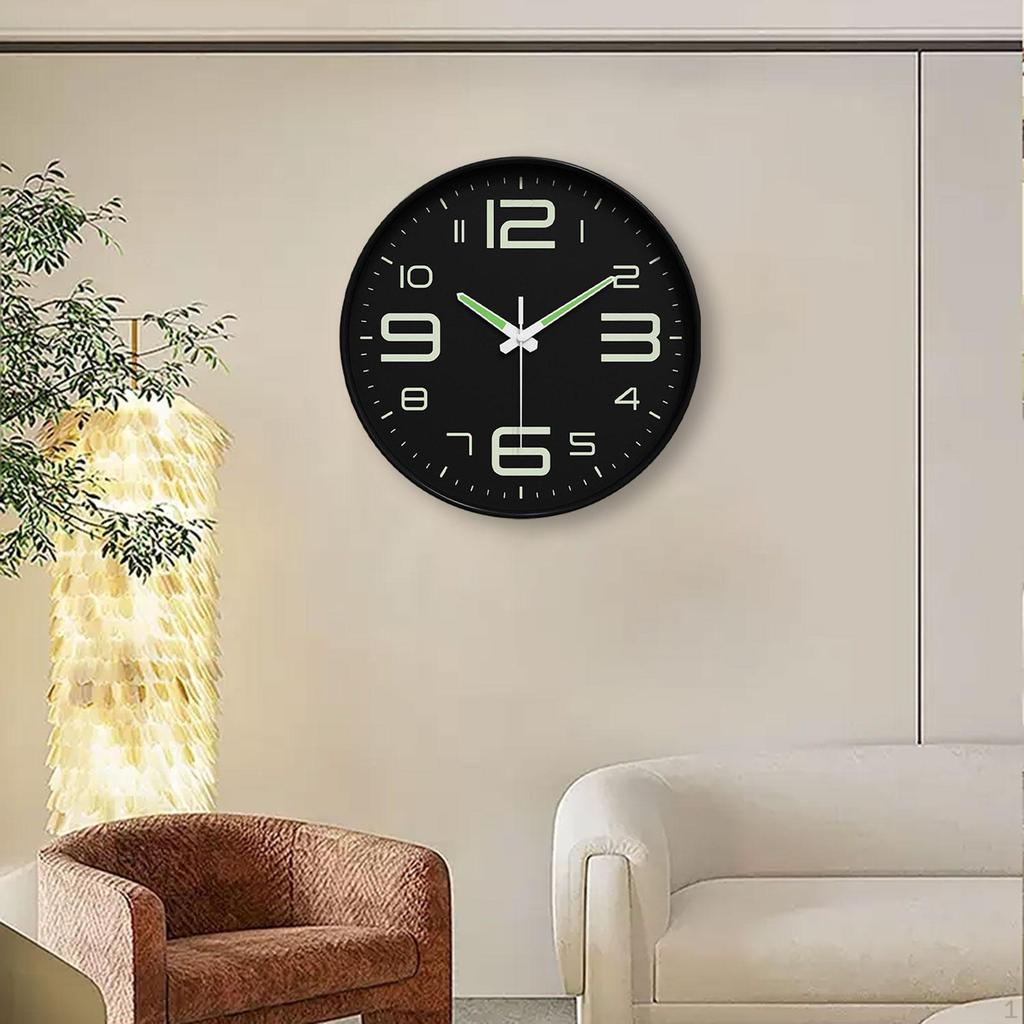 Contemporary Round Hanging Clock with Night Light Display Material And Lightweight for Bedroom