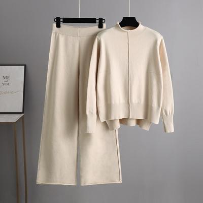 Knitted Sweater Two-piece Set Women's Autumn and Winter New Loose Casual Wide-leg Pants Set Temperament