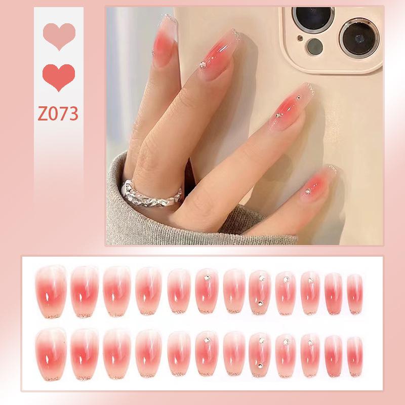 Elegant Nude Manicure: Blush Rhinestone Whitening False Nail Patches