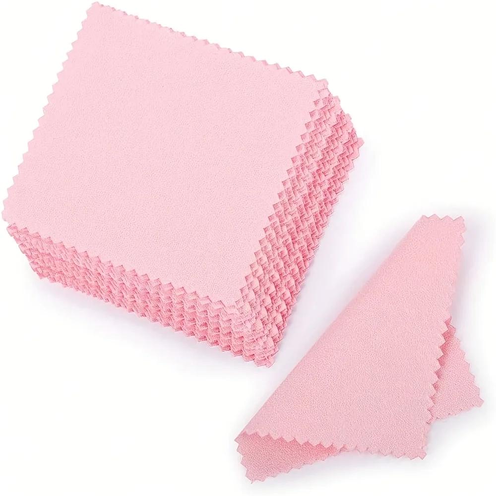 50PCS Pink Jewelry Polishing Cloth, Suitable for Gold, Silver, Mobile Phones, Glasses - Soft, Non Frosted Cleaning Cloth