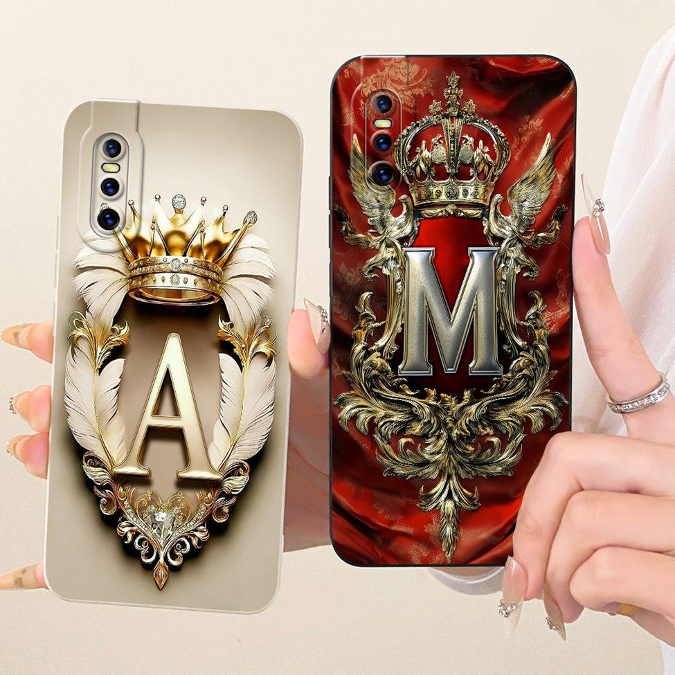 For Vivo V15 Pro Case Cover Luxury A-Z Letters Fashion Crown 2D Painted Silicone Phone Casing For Vivo 1818