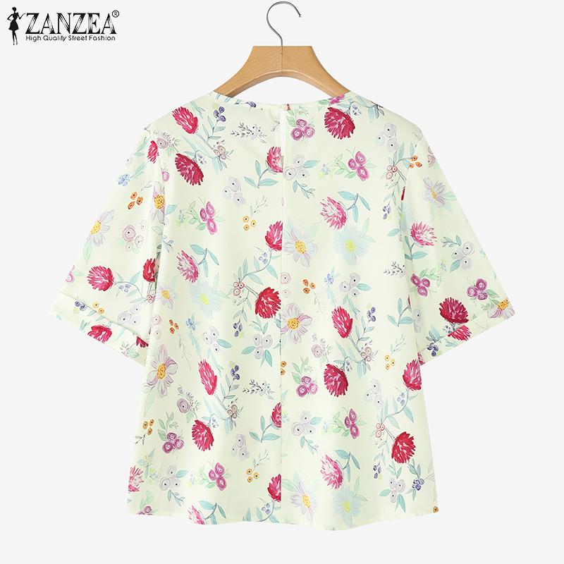 ZANZEA Women Casual Round Neck Summer Half Sleeve Floral Blouse