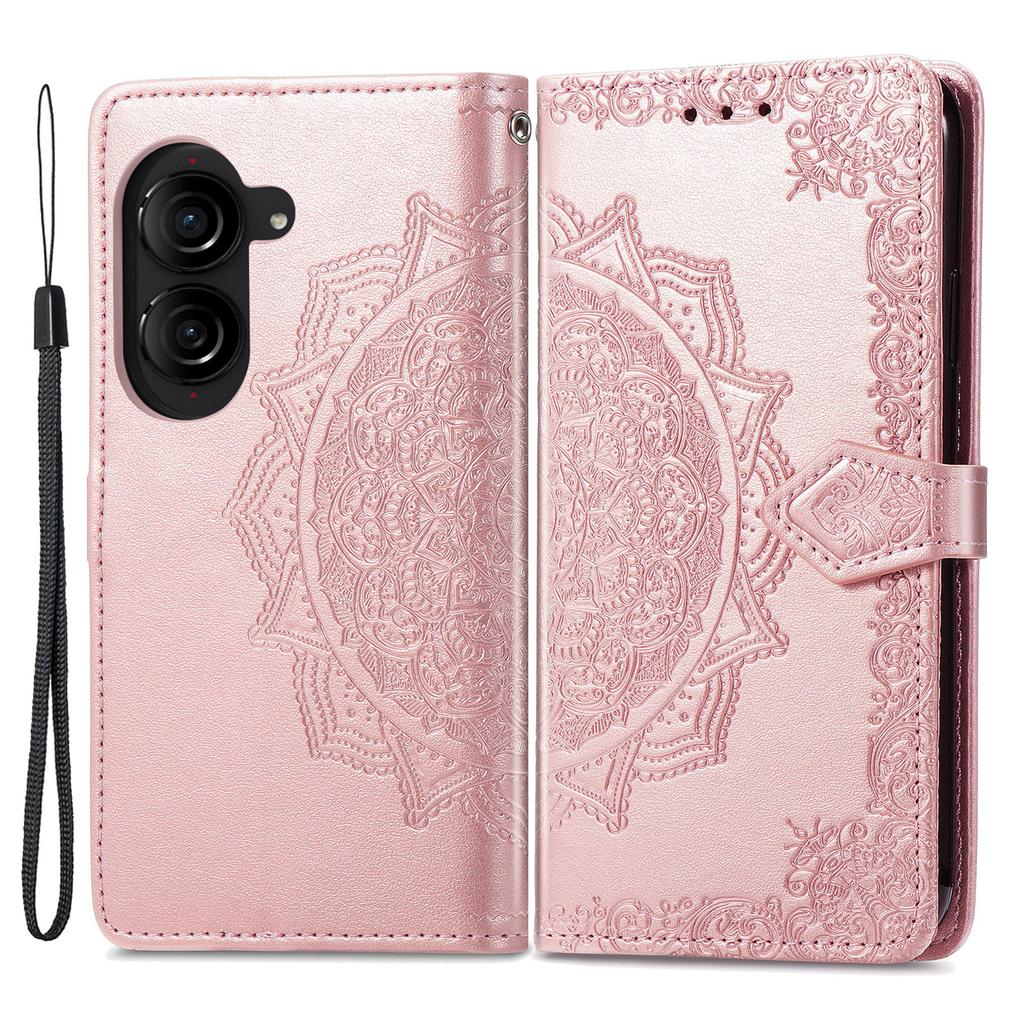 For Asus Zenfone 10 5G Case Wallet with Card Holder Embossed Mandala Pattern PU Leather Cover