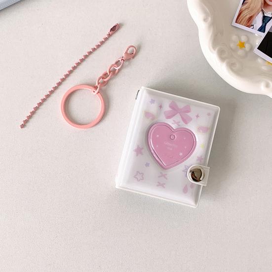 Love Heart Small Photo Album Keychain 32 Pockets Hollow Photocard Binder for 2 Inch Photo Mini Photo Card Book Holder for