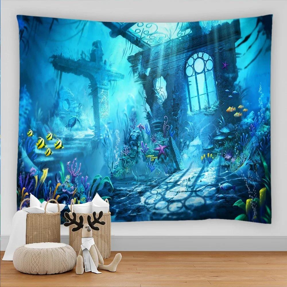 Marine Animal Home Decorative Fabric 3D Digital Printing Tapestry Psychedelic Undersea World Sea Fish Dolphin