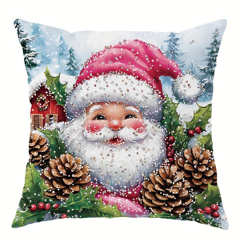 Cute Santa Claus Snowman Garland Pillowcase Christmas and New Year Gift Suitable for Home Room Living Room Sofa Cushion Cover