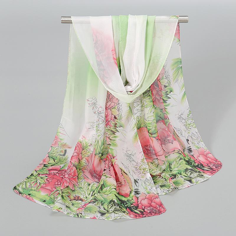 

Popular Peony Silk Scarf New Spring and Summer High Quality Chiffon Printed Yarn Sunscreen 150-50cm